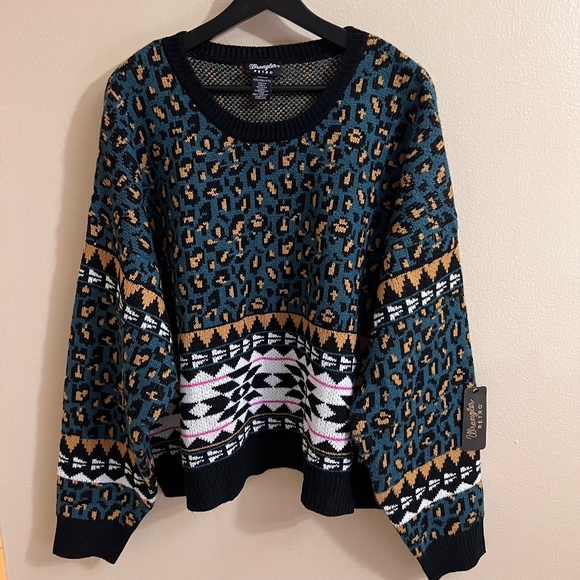 WRANGLER RETRO Aztec Animal Print Sweater Womens Size 2XL Multicolor NWT - Picture 2 of 7
